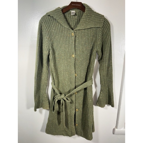 Prana Sweaters - Vtg Prana Y2K Goblincore Duster Cardigan Longline Green Thick Knit 70s Boho Sz M
